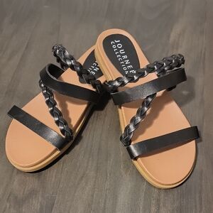 Journee Collection Black and Tan Braided Sandals